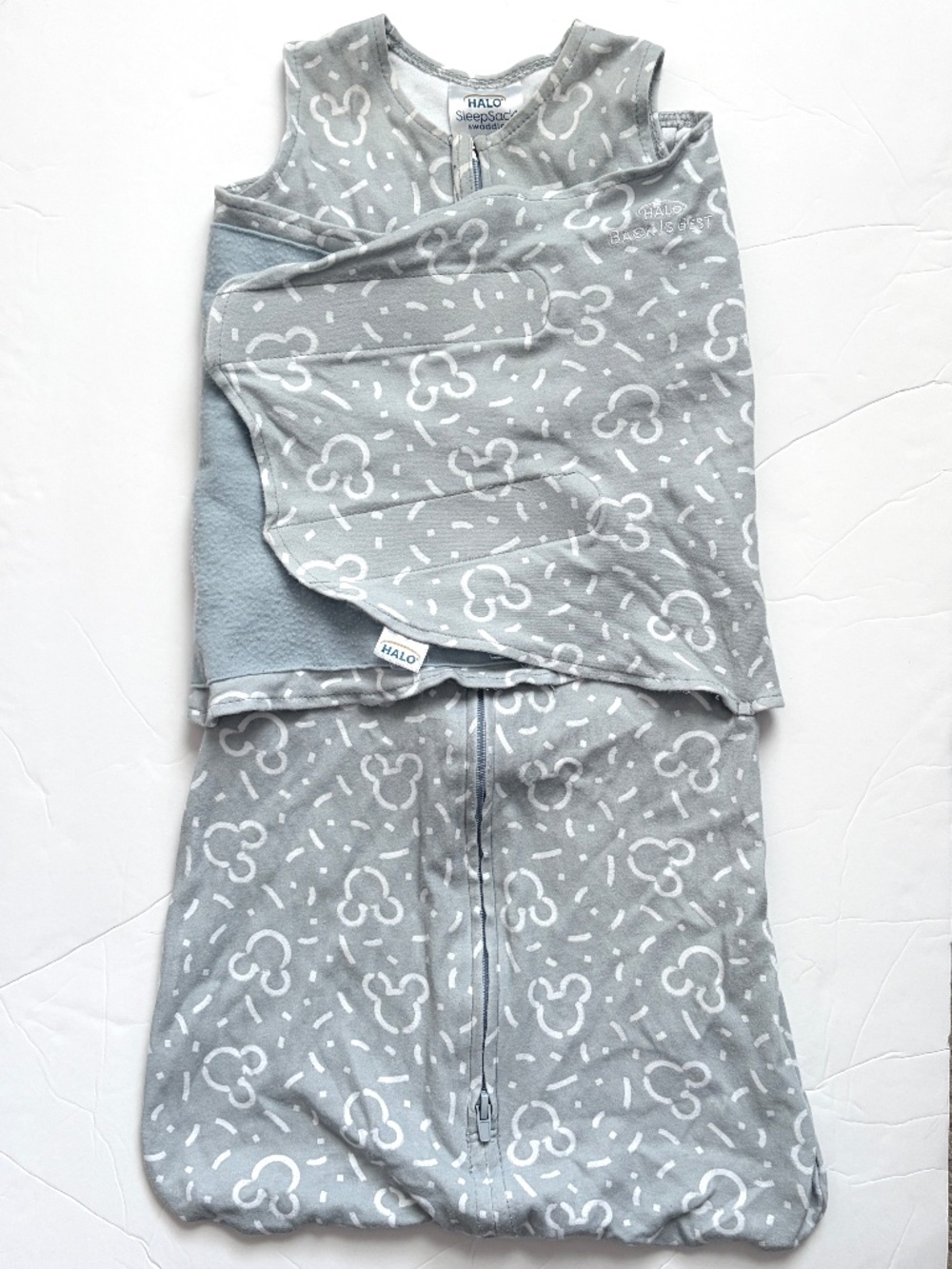 Disney Halo Sleep Sack Swaddle Gray Mickey Mouse 3-6M Small